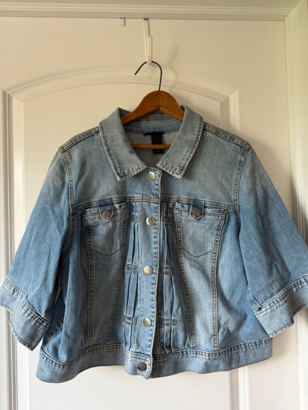 Lane Bryant Vintage Light Wash Fall Boxy Fit Denim Jacket 3/4 Sleeves